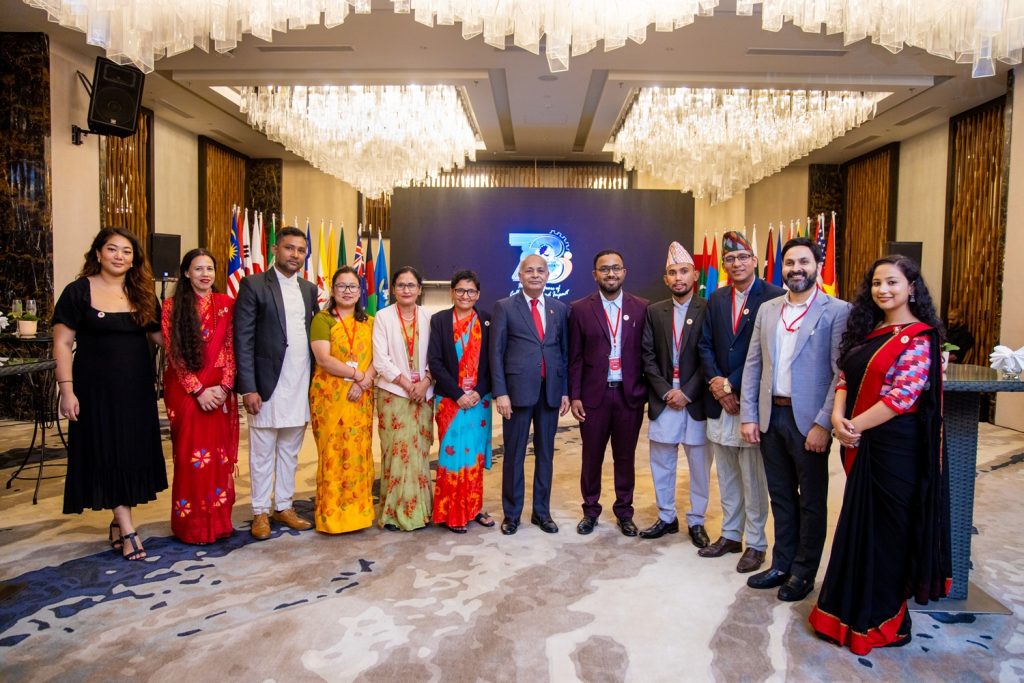 Representatives from the ToT on Dignified Menstruation with H.E. Mr. Bashu Dev Mishra Ambassador Extraordinary and Plenipotentiary of Nepal to Sri Lanka and Dr Radha Paudel, Founder of GSCDM at the 73rd anniversary celebrations of The Colombo Plan, Colombo Sri Lanka.