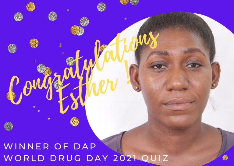 ESTHER WINS DAP WORLD DRUG DAY 2021 QUIZ